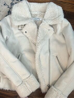 Sebby Cream Faux Shearling Biker Jacket